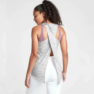 Athleta Essence Tank Top Heathered Gray Tie Open Back Size XXS